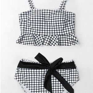 Cupshe black n white high-waisted bikini w ruffles